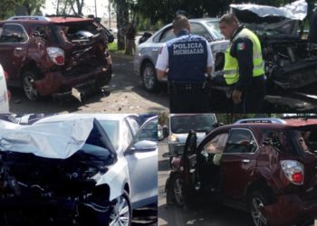 Impactante carambola de cuatro vehículos en libramiento de Morelia