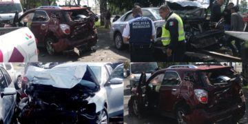 Impactante carambola de cuatro vehículos en libramiento de Morelia