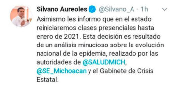 Regresará Michoacán a clases en enero: Silvano