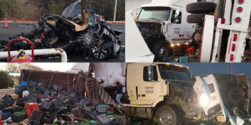 Mueren dos tras choque de tráiler, camión y auto en Autopista de Occidente