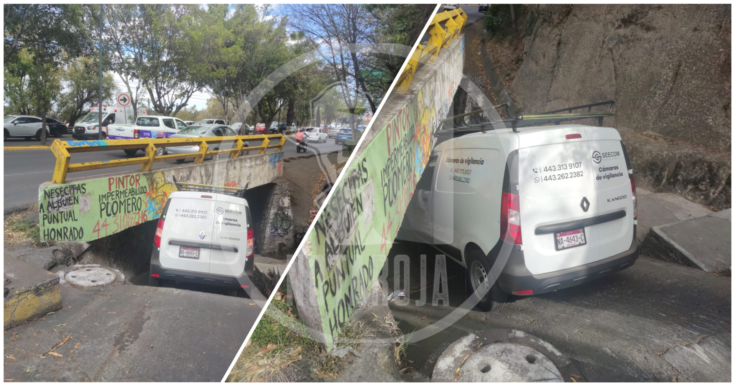 Conductor confunde paso peatonal con vehicular y queda atorado en Morelia