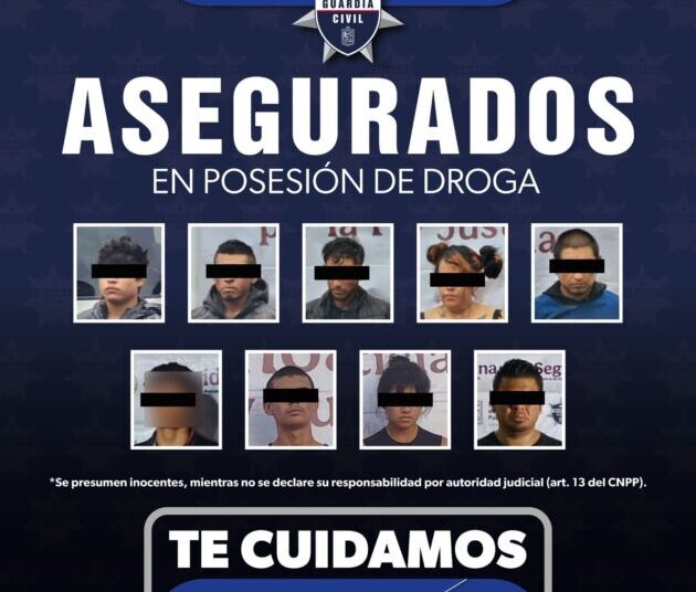 SSP asegura a 9 personas en posesión de 55 envoltorios con droga