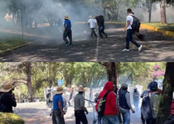 Comuneros de Sevina se enfrentan a policías en Morelia