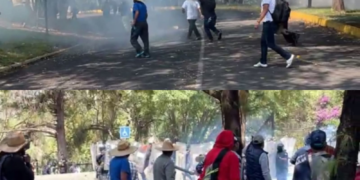 Comuneros de Sevina se enfrentan a policías en Morelia